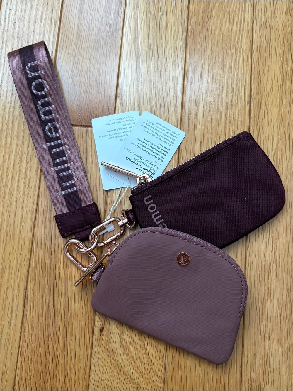 NWT Pink and Gold Lululemon Dual Pouch Wristlet!